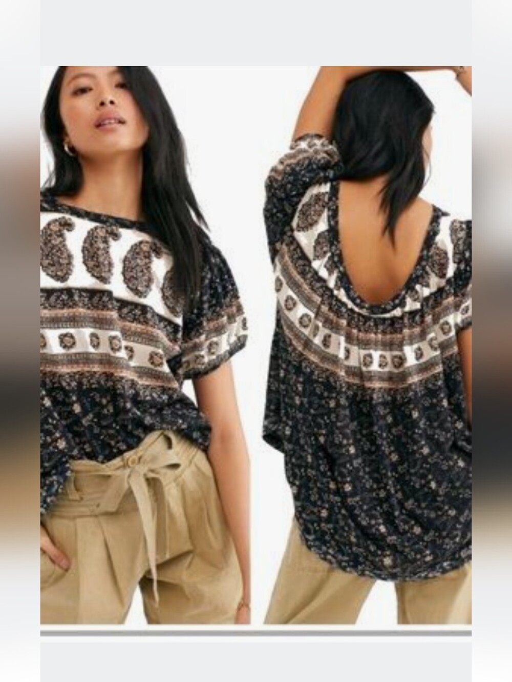Free People Black Boho Puff Sleeve Blouse S/P